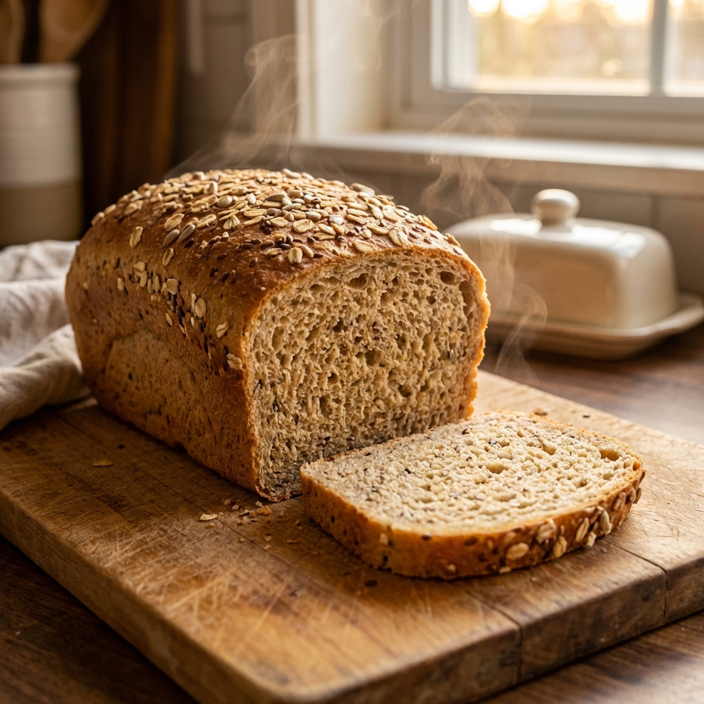 Frisch gebackenes Vollkornbrot aus dem Brotbackautomaten